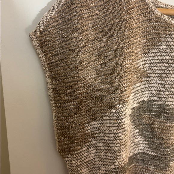 VTG 80s 90s Beldoch Popper sleeveless sweater top Womens Camo Abstract Linen - Picture 5 of 6